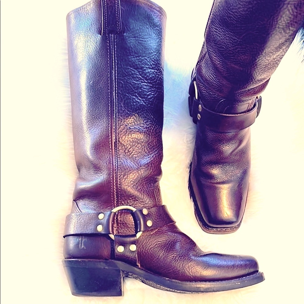 FRYE Harness Moto Brown Leather Classic Boots - Picture 4 of 16
